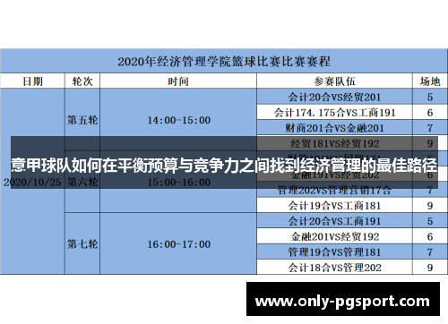 意甲球队如何在平衡预算与竞争力之间找到经济管理的最佳路径