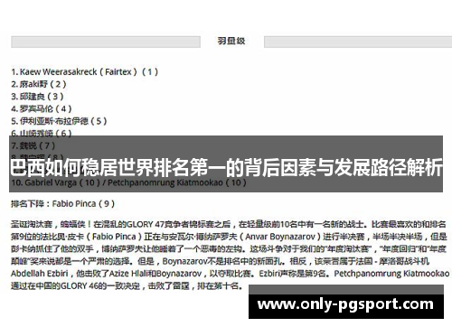 巴西如何稳居世界排名第一的背后因素与发展路径解析